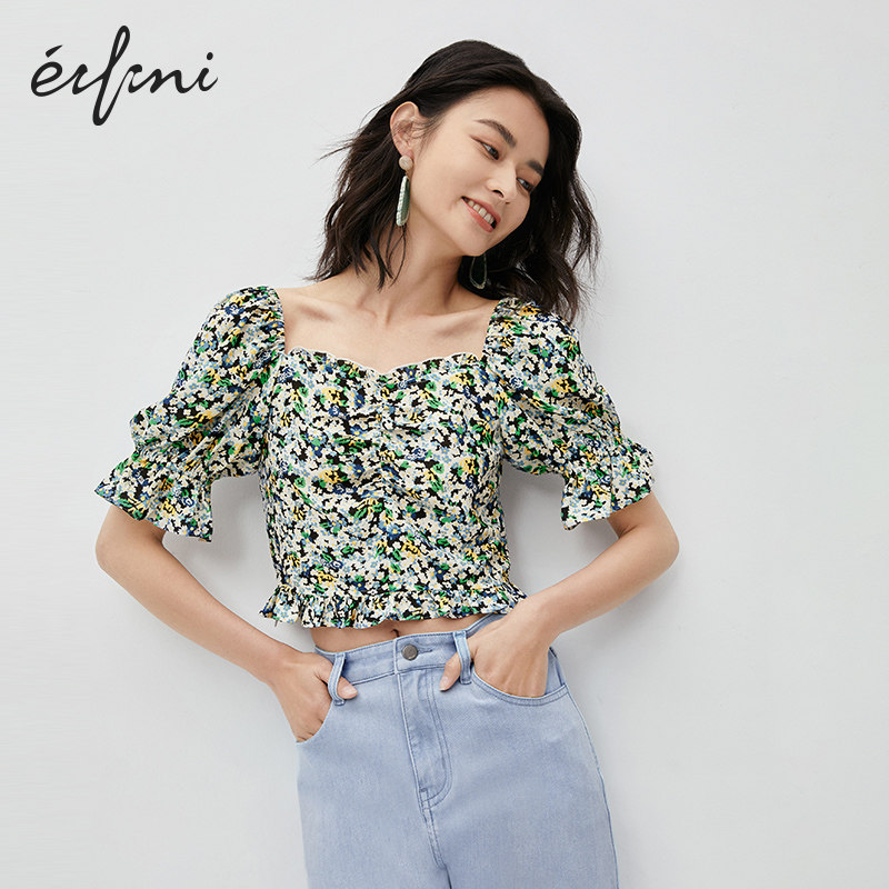 伊芙丽女2020夏泡泡袖法式雪纺衫 伊芙丽旗舰蕾丝衫/雪纺衫