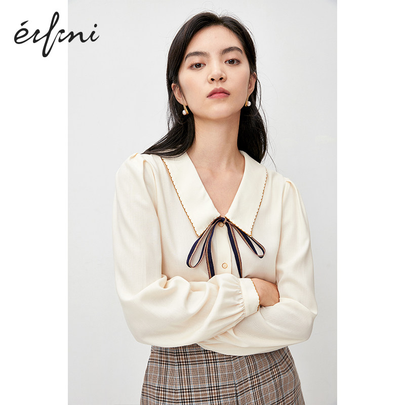 伊芙丽设计感小众法式撞色绣花衬衫 伊芙丽旗舰衬衫