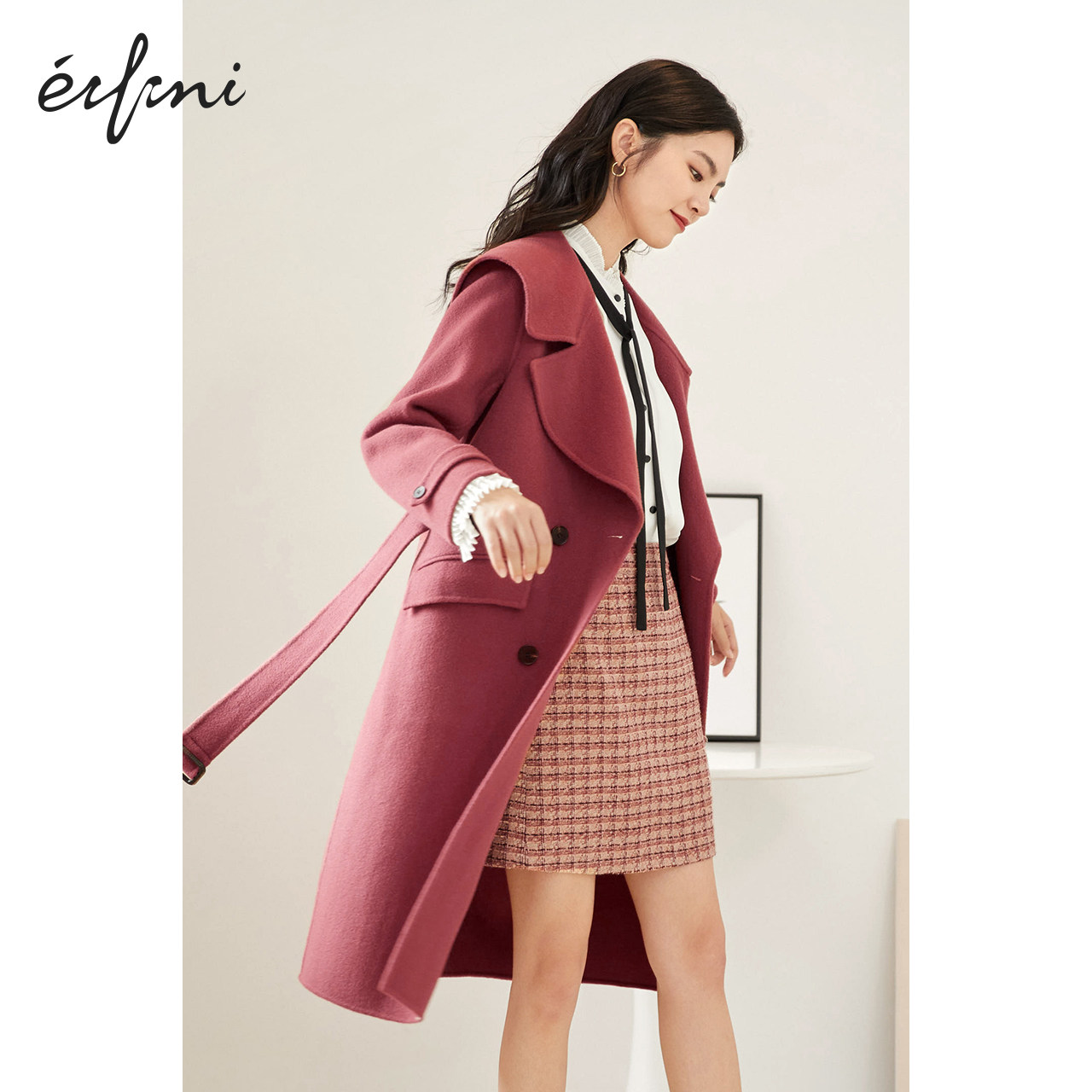 伊芙丽复古双面呢2020冬季双排扣 伊芙丽旗舰毛呢外套