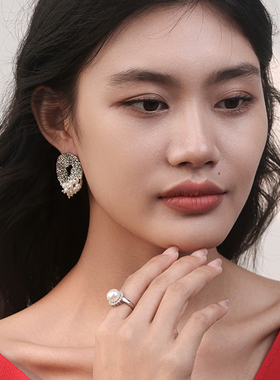 Moment 摩洛哥王妃 天然大颗珍珠纯银戒指轻奢高级感小众设计女款