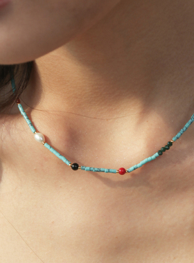 度假风绿松石彩色串珠项链
