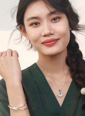 Moment 新中式 天然翡翠平安扣银项链锁骨链毛衣链颈链国风玉石女