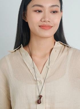 新中式紫檀木花瓶黑绳毛衣链