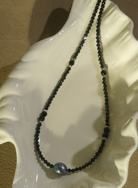 Moment 天然黑尖晶大溪地单颗珍珠项链锁骨链毛衣链颈链2025新款