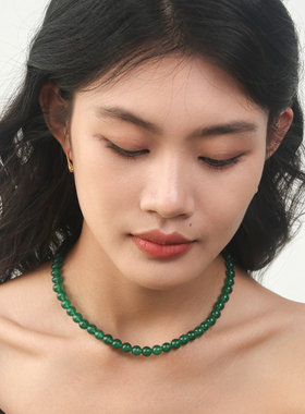 新中式7A级天然绿玉髓串珠项链