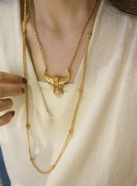 中古小众品牌Razza打标星座系列小牛头项链 vintage古董首饰