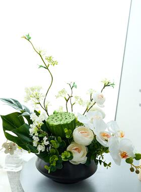 新中式仿真花荷花绿植客厅餐桌