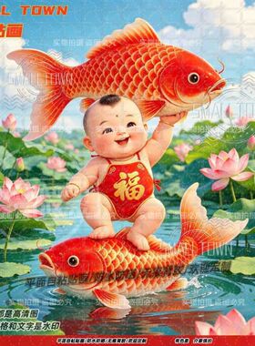 古风年画福娃宝宝海报自粘贴画防