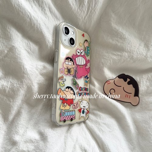 SHERRY*ins风少女心嘟嘴亲亲小新支架适用于iphone17promax苹果16小众15手机壳plus可爱14卡通13简约12小清新 - 图0