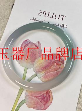 冰种精品玛瑙手镯远山黛半山半水玉髓油青手镯天青色圆条手镯礼物