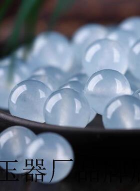 精品缅甸翡翠色高冰透天空蓝圆珠子散珠手串毛衣链项链百搭款配件