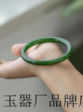 老坑和田玉手镯女款菠菜绿碧玉镯子细条叮当镯天然正品翡翠真玉石
