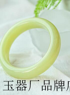 老坑和田玉黄口料手镯女款玉石宽条玉镯子福镯黄玉圆镯气质款送礼