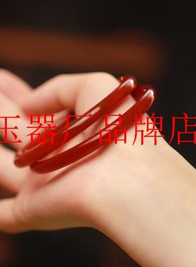 吉祥红精品红玛瑙手镯叮当镯女玉髓一对冰种红色细圆条古风手饰品