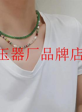 高端翡翠色帝王绿圆珠链子