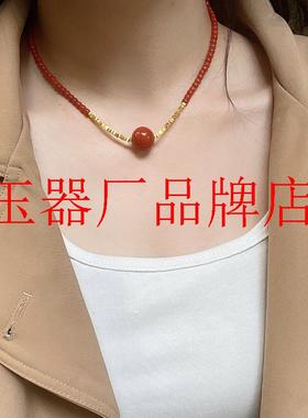 南红玛瑙川料樱桃红色满肉小米珠锁骨链新中式国风新年礼物毛衣链