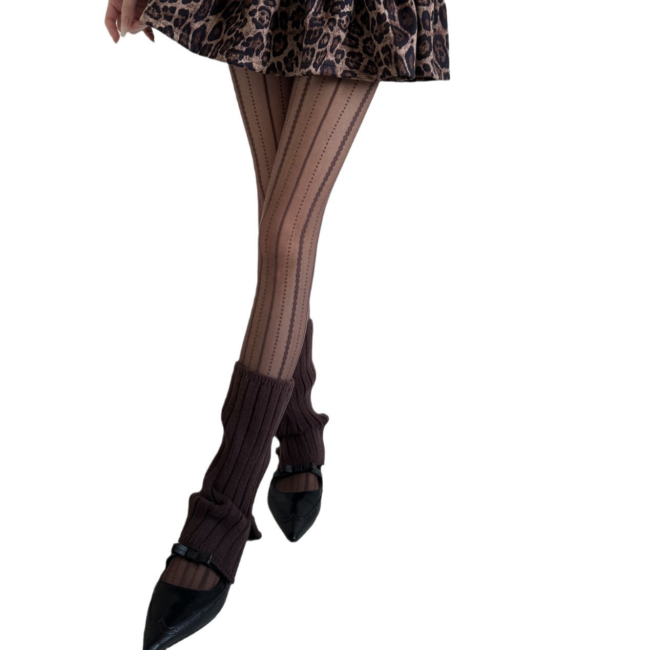 灰点点竖纹miu风复古假透肉咖色菱格提花海妖风镂空加绒连裤袜女,淘宝优惠券,粉丝福利购,淘宝优惠卷