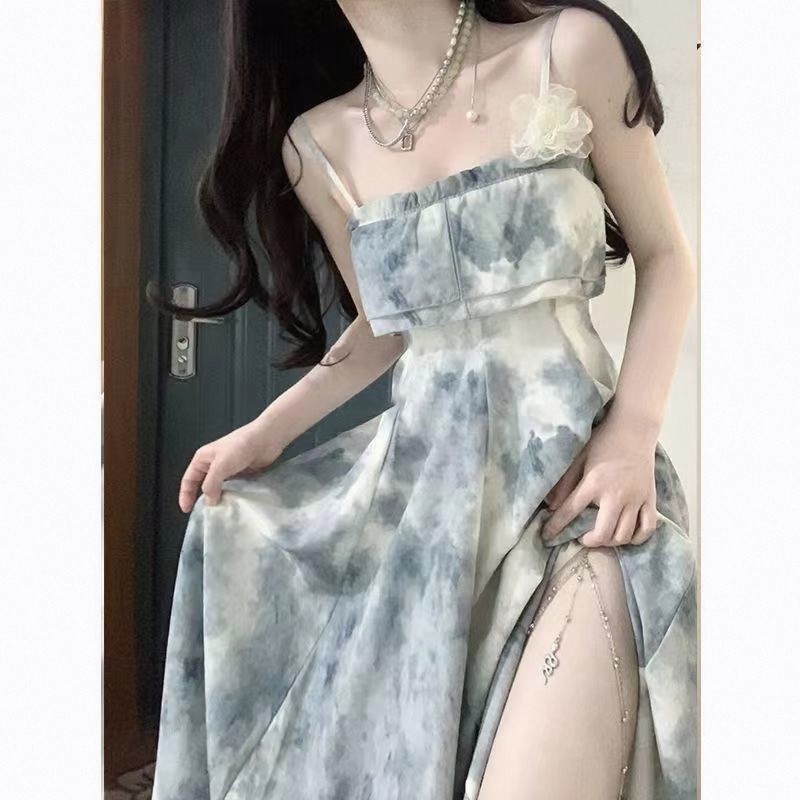 晕染水墨法式薄款裙防晒温柔风女套装开衫茶歇连衣裙吊带裹胸夏季,淘宝优惠券,粉丝福利购,淘宝优惠卷