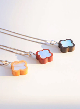 四叶草锁骨链幸运天然贝壳吊坠