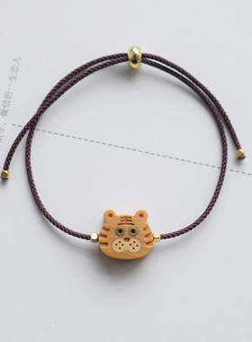 迷你可爱呆萌小动物原木檀木黄杨手链手绳生肖手工生日礼物森系
