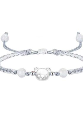 足银999轻松小熊草莓晶情侣手链国风情人节礼物无忧无虑卡通熊