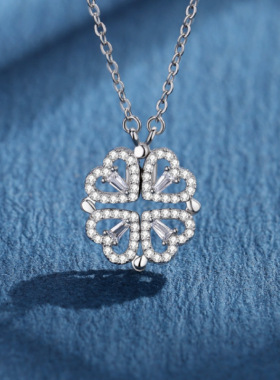 一款多戴四叶草钛钢项链女士感轻奢爱心锁骨链ins潮颈链