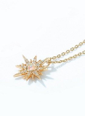 日韩轻奢复古风项链女S925银小众设计感吊坠镶嵌欧泊皓石源头厂家