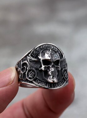 欧美复古不锈钢男士戒指个性机车风骷髅指环