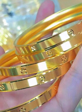 金版cnc工艺车花星星手镯时尚女款沙金闭口素圈钻纹女小香风