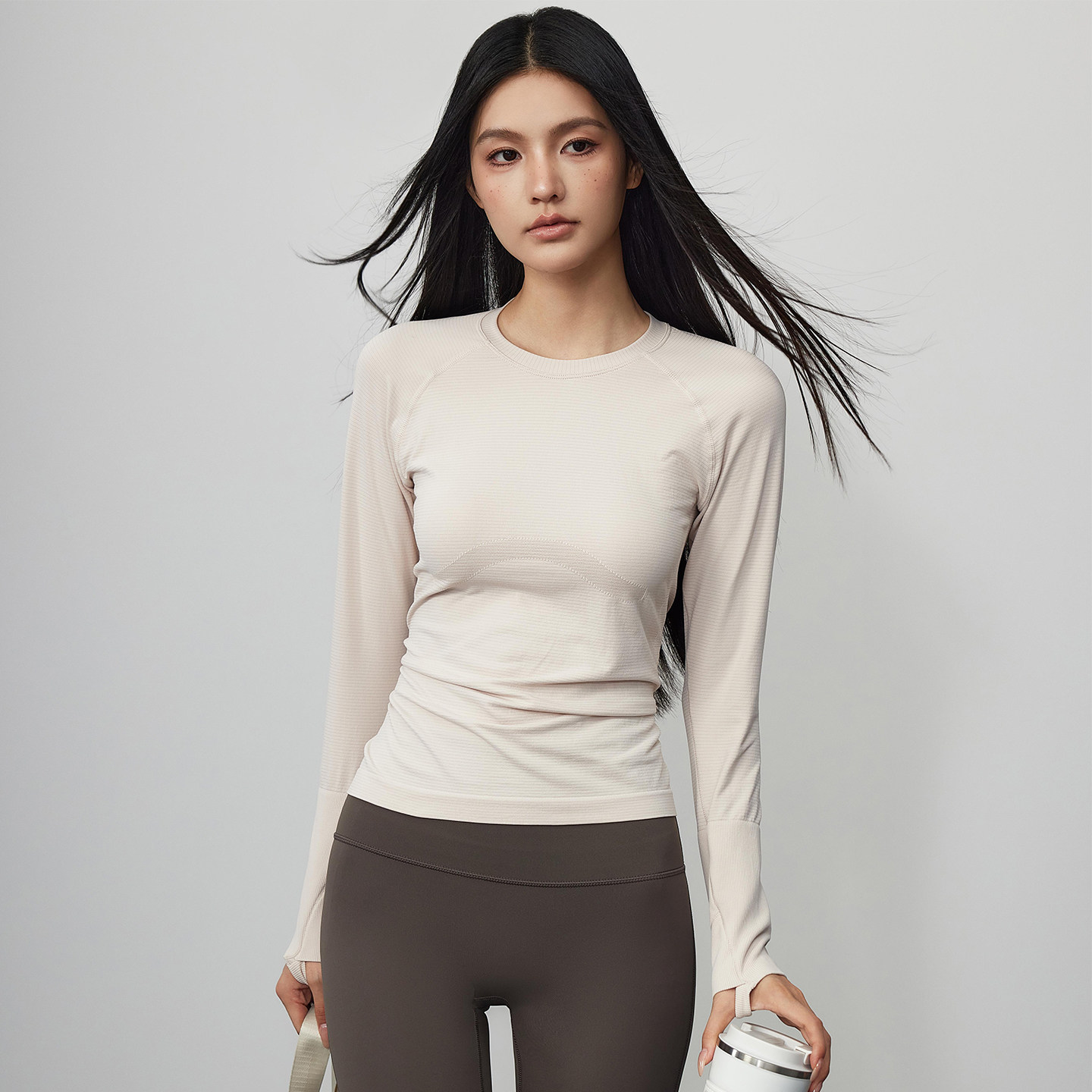 Mitaogirl新款透气瑜伽服长袖T恤肌理修身运动上衣普拉提健身服,淘宝优惠券,粉丝福利购,淘宝优惠卷