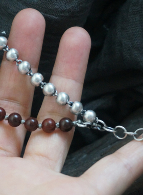 云起手工。清代老银虎头瓜果贝壳田螺小叶紫檀设计款纯银珠手链