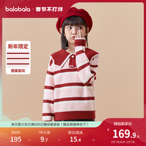 Bala Bala Boy Clothing Girl Sweatshirt 2024 Spring Needle Weaselwear New Ocean Flower Side Collar New Year Red Blouses