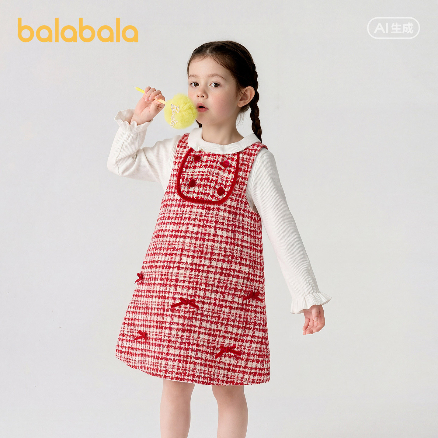 【商场同款】巴拉巴拉童装儿童连衣裙子女童春装两件套红色拜年服,淘宝优惠券,粉丝福利购,淘宝优惠卷