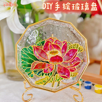 元宵节日手绘玻璃盘diy手工材料包首饰盘水果盘油画彩绘创意礼品