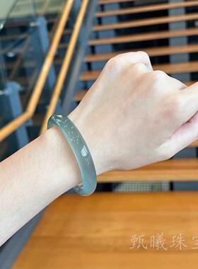 库里蓝手镯天然玉髓手镯子玉石玛瑙玉镯高冰透翡翠少女款小众轻奢