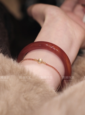 原创｜天然水沫玉红绳手链女红玛瑙手镯显白本命年手串送女友礼物