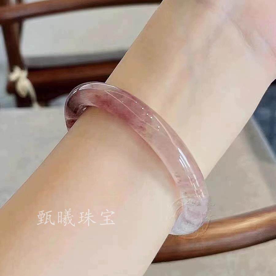 金丝玉手镯树莓气泡水天然真玉手镯细圆条冰透飘花玛瑙翡翠色饰品