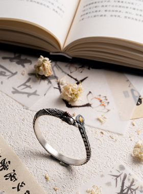 凤临丨足银手镯999丨凤凰收口手工錾刻国风韵味39g