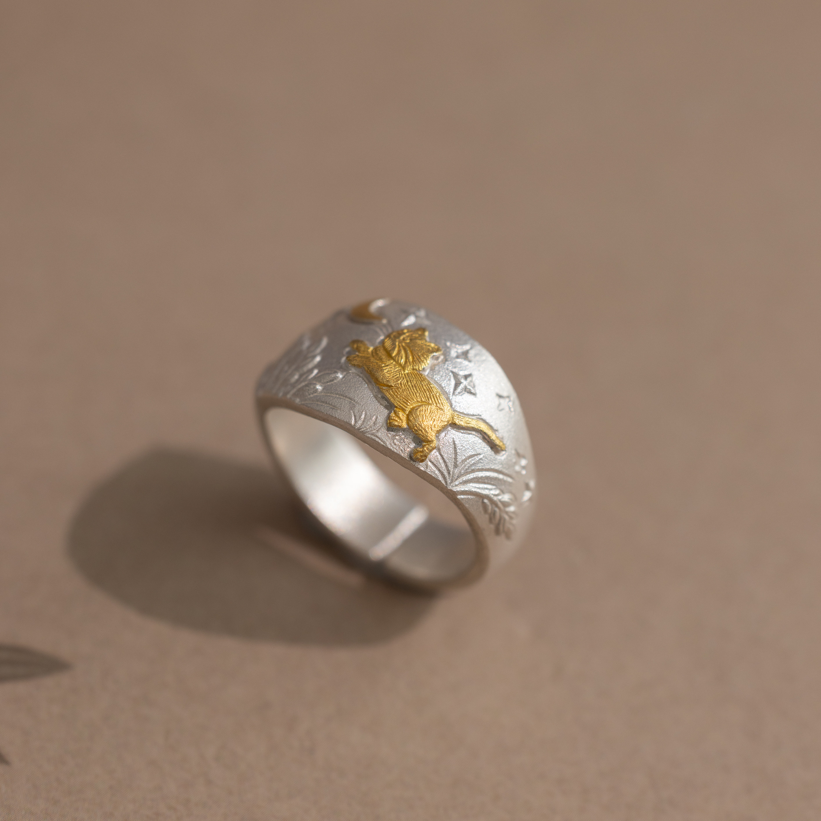 Civet under the Moon pure silver pure handmade small fresh ring about 10g