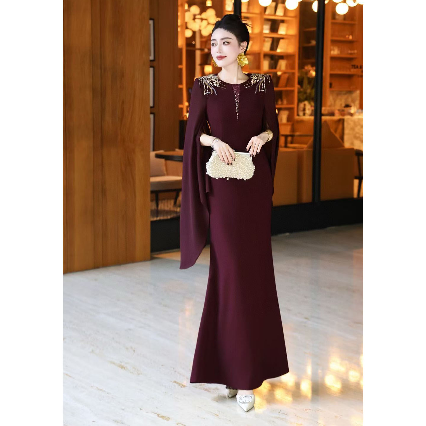 婚礼宴会晚装连衣裙高档喜妈妈喜婆婆新娘敬酒服订钻连衣裙长款裙,淘宝优惠券,粉丝福利购,淘宝优惠卷