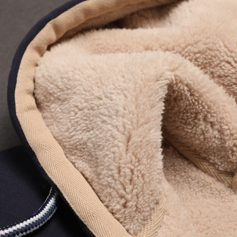 冬装羊羔绒纯棉运动套装男士休闲套装加绒加厚 男装两件套卫衣男 - 图1