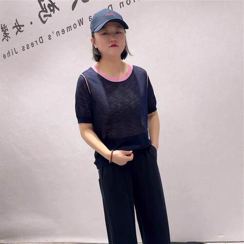 2026夏季蓝鲸之吻3252针织衫短袖加肥加大衫肥大时尚T恤胖mm打底 - 图2