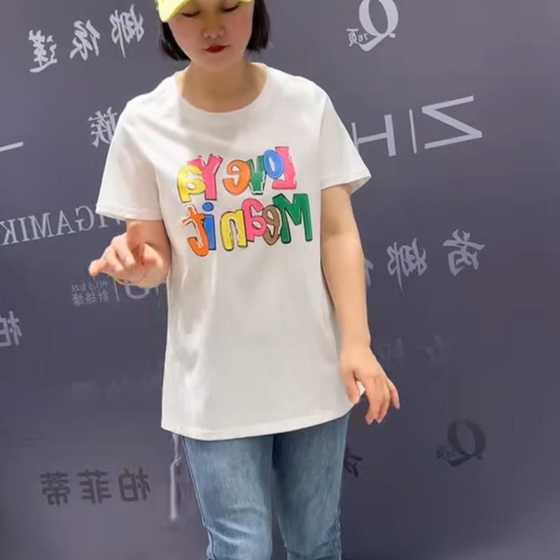 专柜3087女权贵族早夏新款洋气显瘦胖MM大码女装常规款百搭T恤潮 - 图0