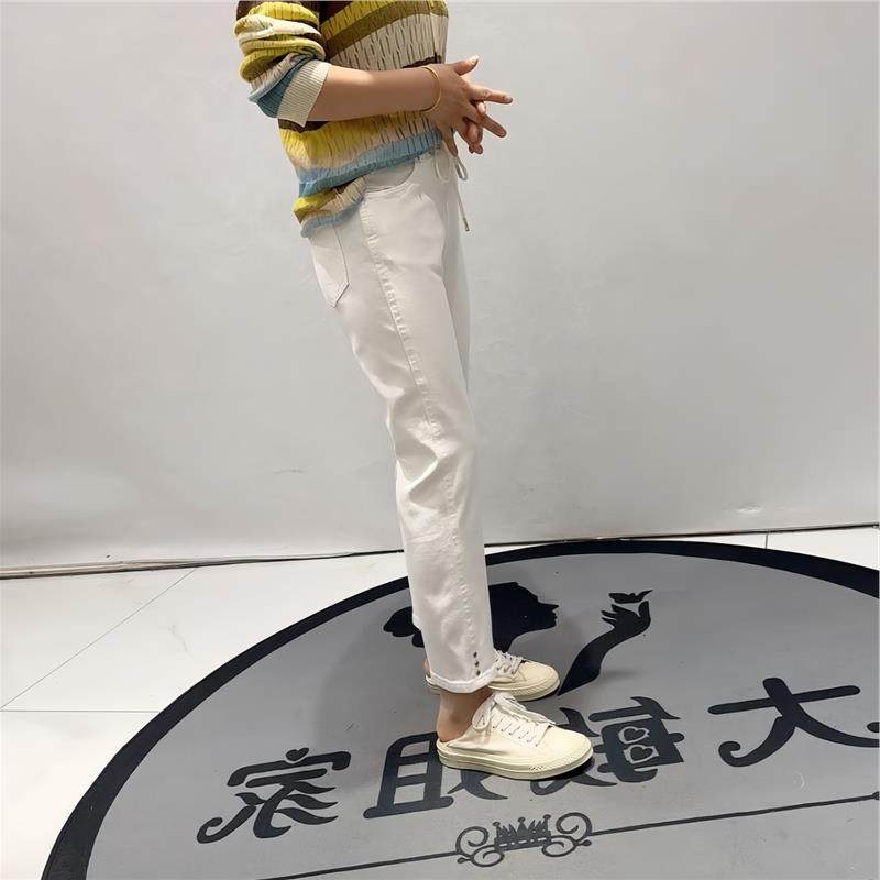 2026年货新款春柏菲蒂8895大码女装胖mm松紧腰白色烟管裤牛仔裤,淘宝优惠券,粉丝福利购,淘宝优惠卷