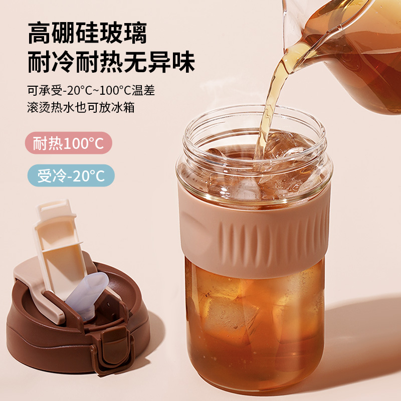 玻璃杯女高颜值吸管水杯便携高硼硅咖啡杯子2024新款办公室泡茶杯 - 图3