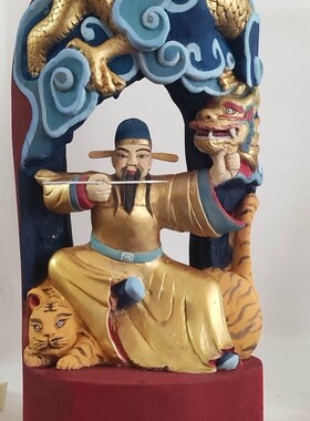 药王孙思邈木雕像手工香樟木雕刻民间雕像装藏神像摆件