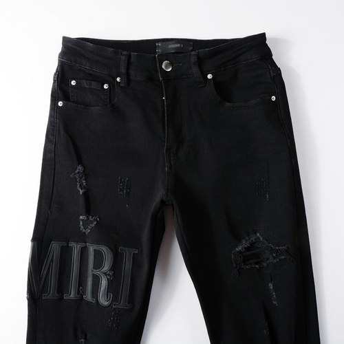 AMR jeans AMR pants torn jeans MX12高街破洞黑色牛仔裤子 - 图1