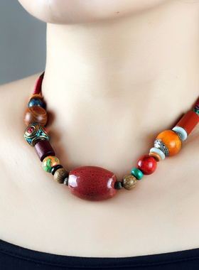 原创手工多宝短款锁骨链藏族饰品