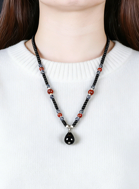 原创黑玛瑙中长款项链链女款百搭