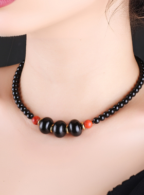 原创设计小众玛瑙新款黑色锁骨链